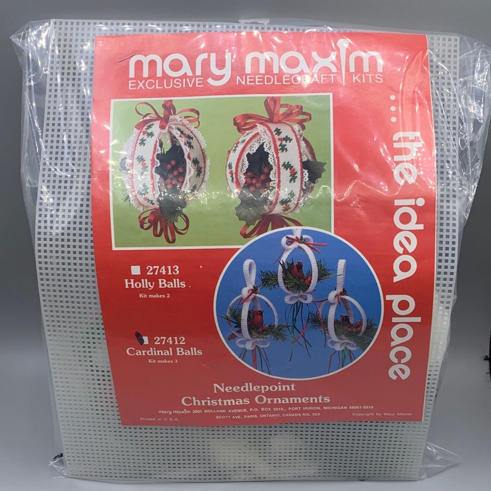 Mary Maxim Exclusive Needlepoint Christmas Ornaments Kit Cardinal Balls NOS